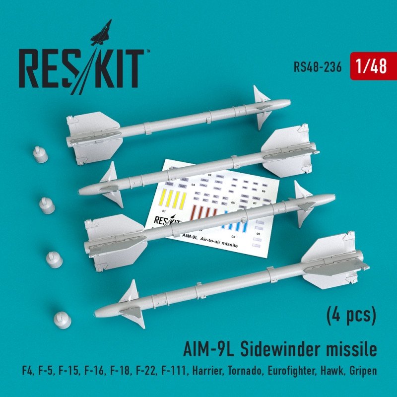 RESKIT RS48-0236 AIM-9L Sidewinder missile (4 pcs) 1/48