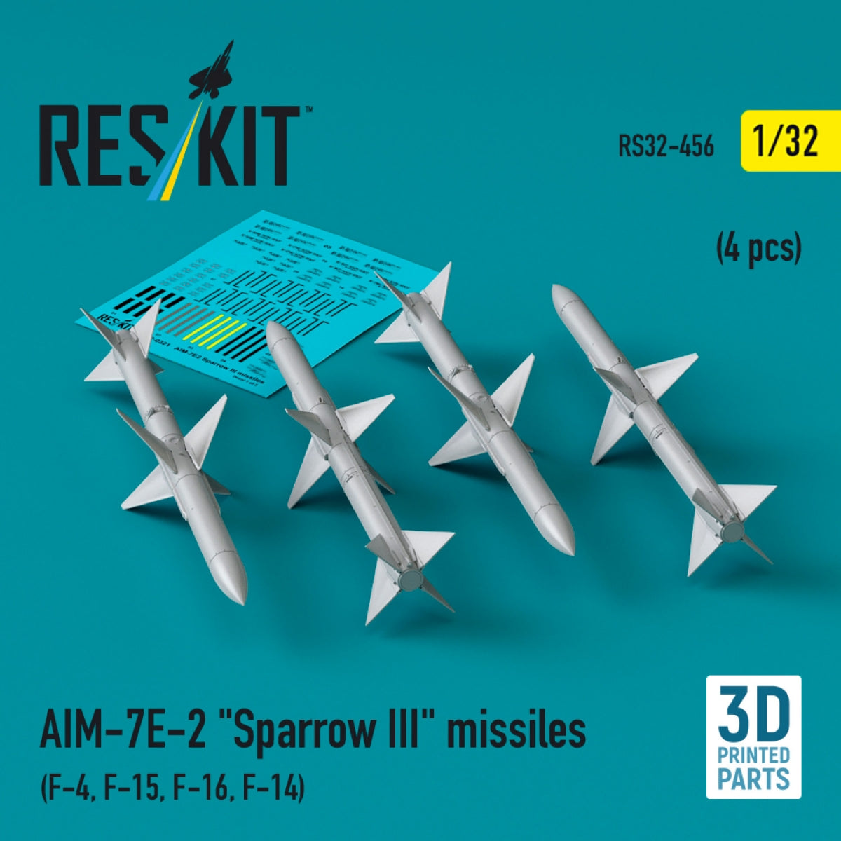 RESKIT RS32-0456 AIM-7E2 "Sparrow III" missiles (4 pcs) (3D Printed)) 1/32