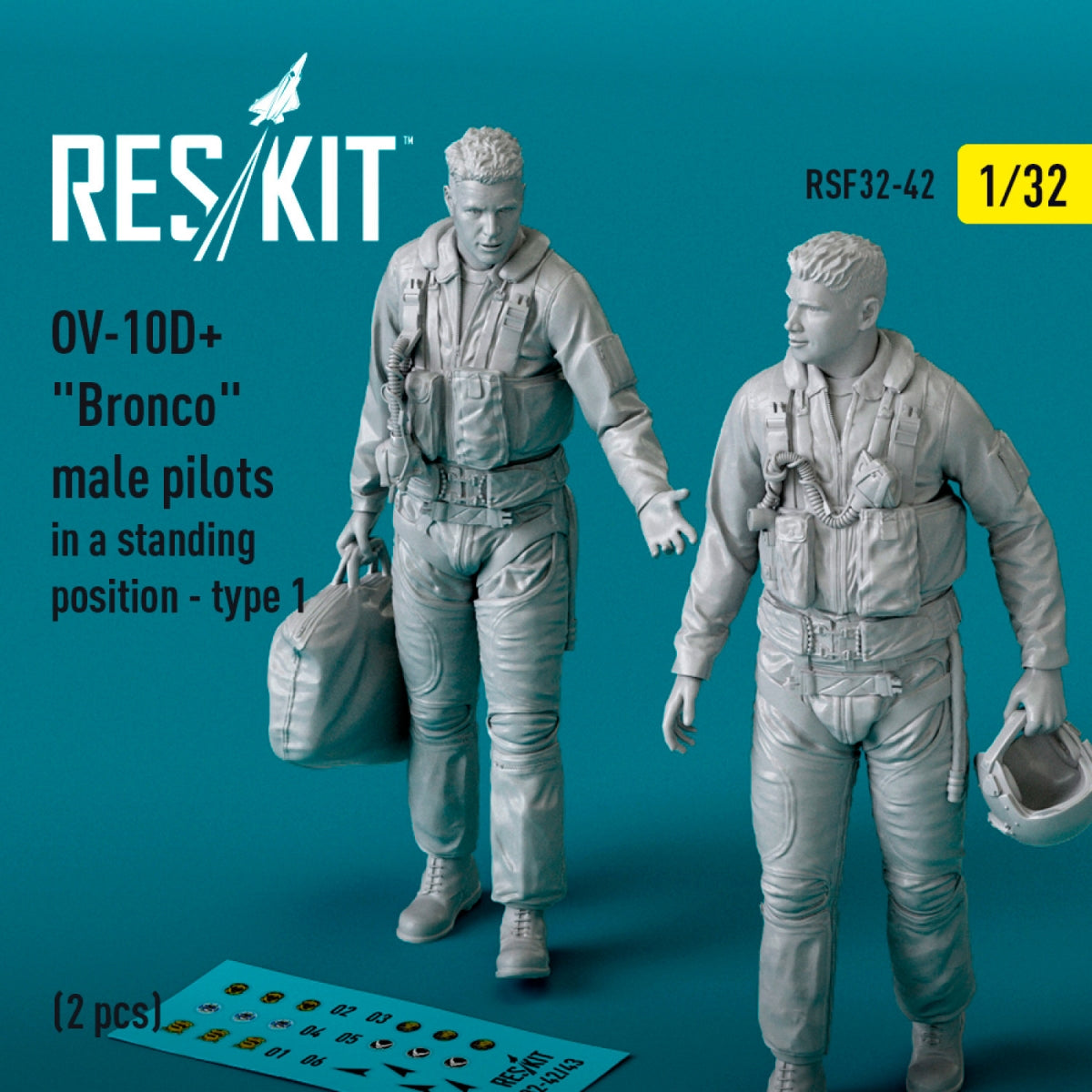 RESKIT RSF32-0042 OV-10D+ "Bronco" male pilots (in a standing position - type 1) (2 pcs) (3D Printed) 1/32