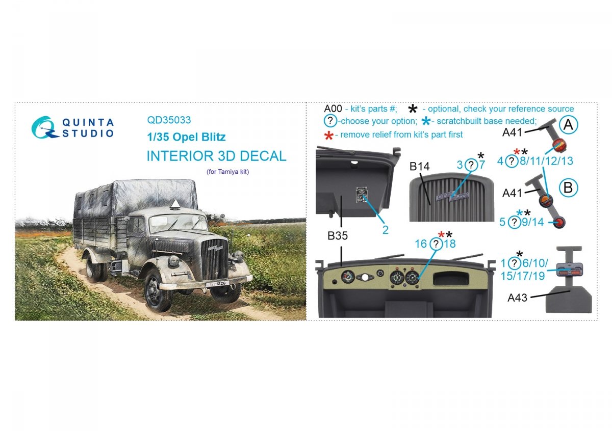 Quinta Studio QD35033 Opel Blitz 3D-Printed &amp;amp; coloured Interior on decal paper (Tamiya) 1/35 – imagen 6