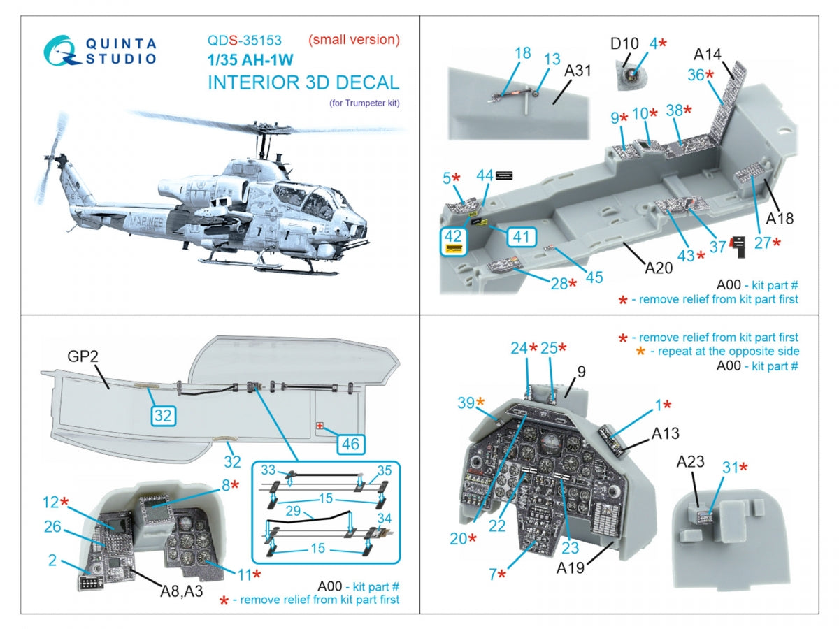 Quinta Studio QDS-35153 AH-1W 3D-Printed &amp;amp; colored Interior on decal paper (Trumpeter) (Small version) 1/35 – image 2