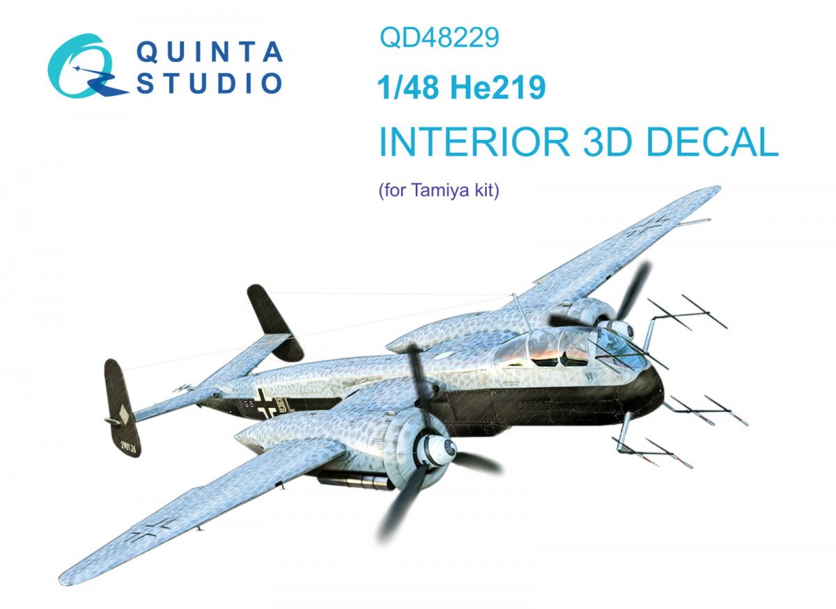 Intérieur imprimé en 3D et coloré sur papier décalcomanie Quinta Studio QD48229 He 219 (Tamiya) 1/48