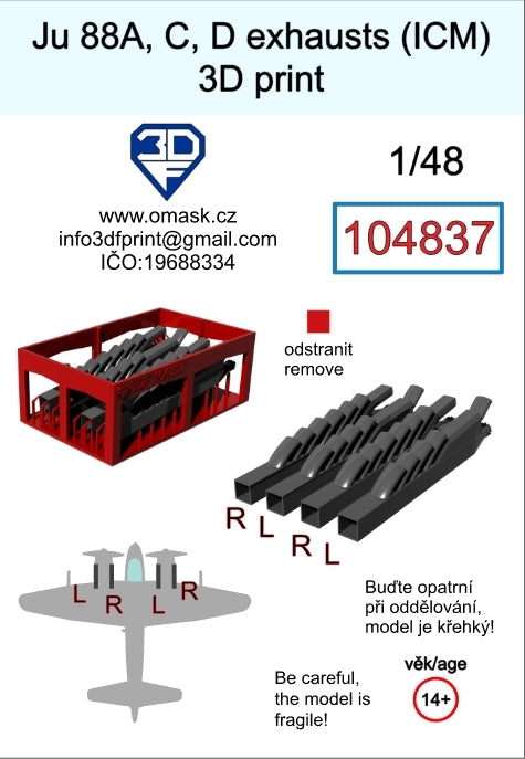 Omask 104837 Ju 88 A/C/D exhaust 3D print (for ICM) 1/48 – imagen 2