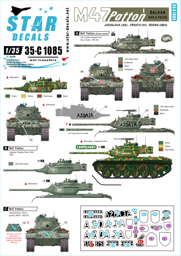 Star Decals 35-C1085 M47 Patton #1 Balkan War &amp; Peace 1/35