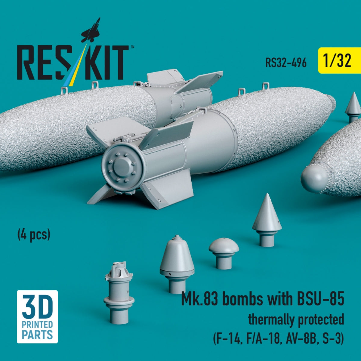 RESKIT RS32-0496 Mk.83 bombs with BSU-85 thermally protected (4 pcs) (3D printed) 1/32 – zdjęcie 2