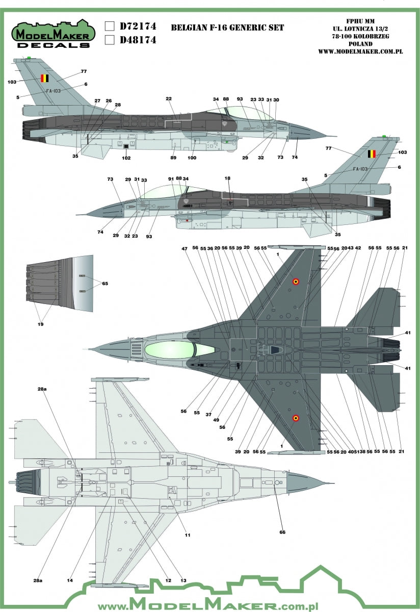 ModelMaker Decals D48174 Belgian f-16 insignias &amp;amp; stencils-generic set 1/48 – zdjęcie 2
