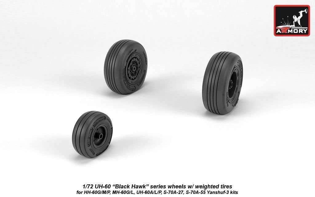Armory Models AW72334 UH-60 Black Hawk wheels w/ weighted tires 1/72 – immagine 3