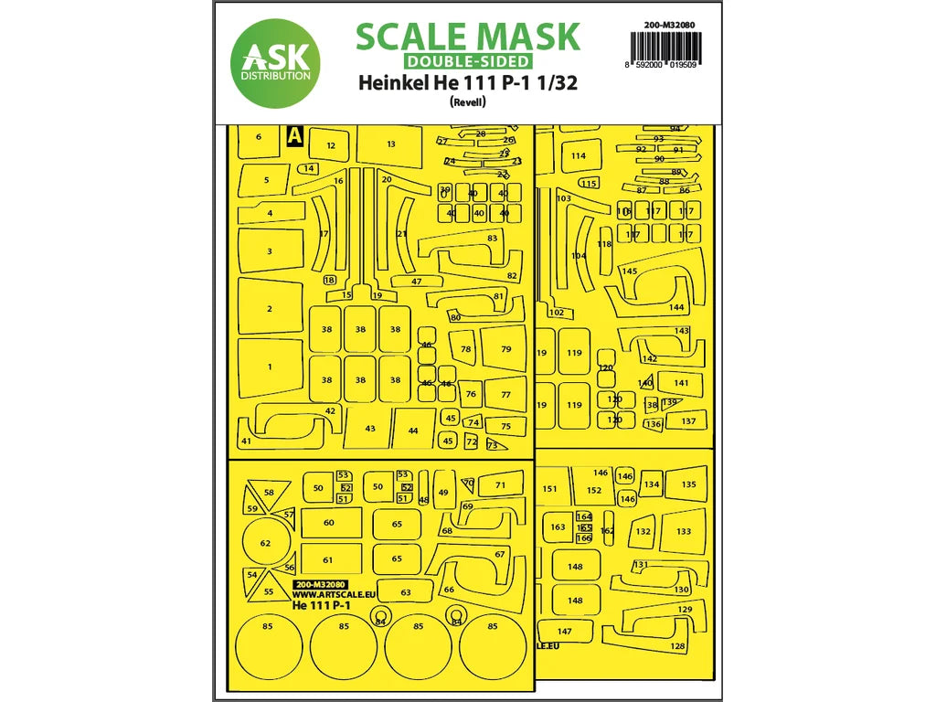 Art Scale Kit M32080 Heinkel He 111P-1 Double-Sided Express Fit Mask for Revell 1/32