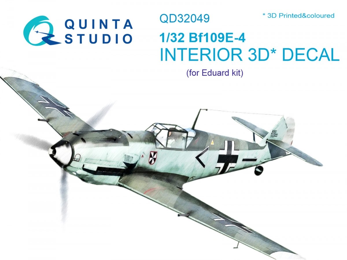 Intérieur imprimé en 3D et coloré sur papier décalcomanie Quinta Studio QD32049 Bf 109E-4 (pour kit Eduard) 1/32