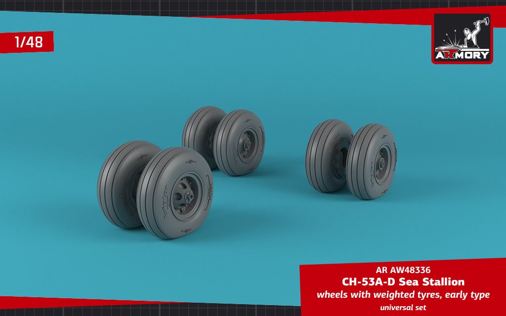 Armory Models AW48336 CH-53 Sea Stallion wheels w/ weighted tires, early 1/48 – imagen 4