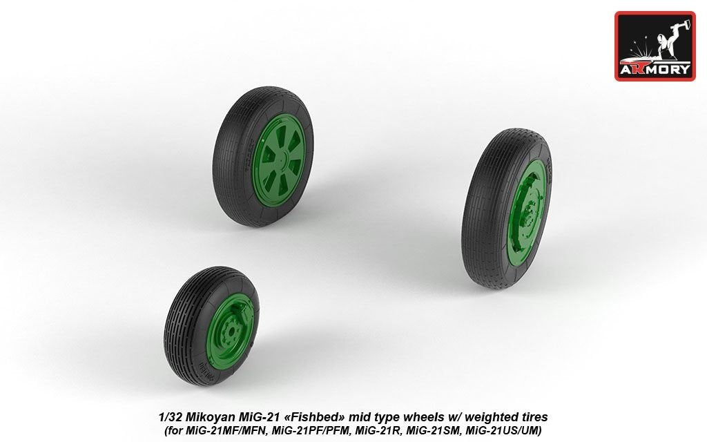 Armory Models AW32010 Mikoyan MiG-21 Fishbed wheels w/ weighted tires, mid 1/32 – imagen 3