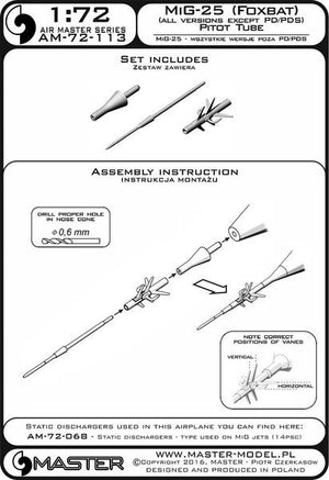 Master AM-72-113 MiG-25 (Foxbat) (toutes versions sauf PD/PDS) - Tube Pitot 1/72 – image 4