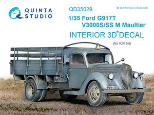 Intérieur imprimé en 3D et coloré sur papier décalcomanie Quinta Studio QD35029 Ford G917T / v3000s (pour kit ICM) 1/35