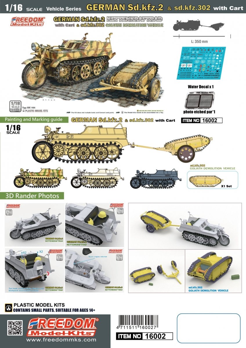 Freedom 16002 GERMAN SD.KFZ.2 KETTENKRAFTRAD &amp;amp; SD.KFZ.302 GOLIATH DEMOLITION VEHICLE 1/16 – imagen 2