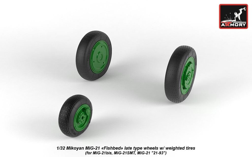 Armory Models AW32011 Mikoyan MiG-21 Fishbed wheels w/ weighted tires, late 1/32 – Bild 3