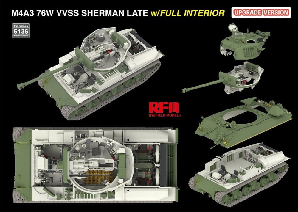 Rye Field Model 5136 M4A3 76W VVSS Sherman Late Upgrade Version Full Interior 1/35 – imagen 4