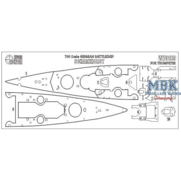 Maquette Wood Hunter W70189 Cuirassé allemand Scharnhorst (Trumpeter 06737) 1/700