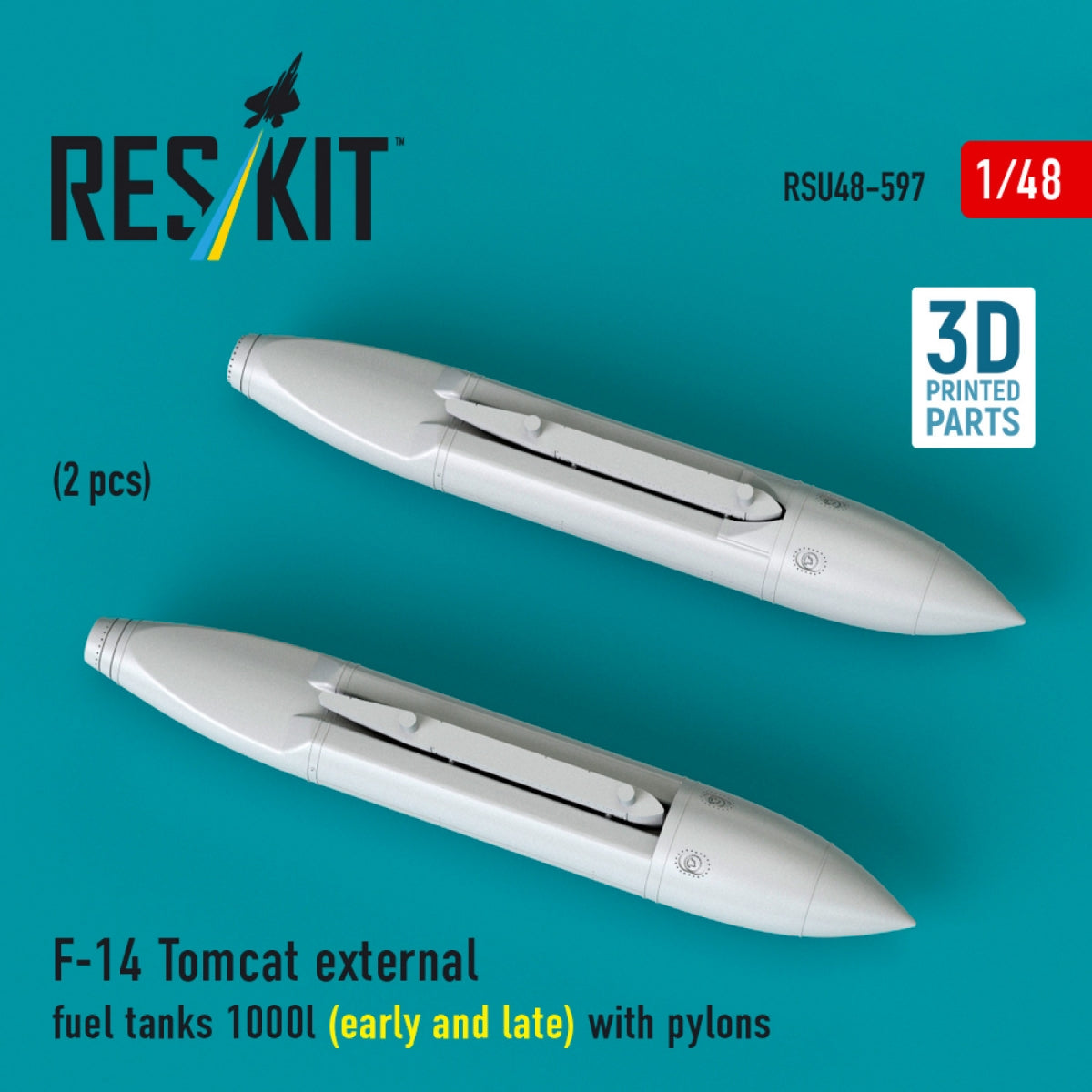 RESKIT RSU48-0597 F-14 Tomcat external fuel tanks 1000l (early and late) with pylons (2 pcs) (3D Printed) 1/48