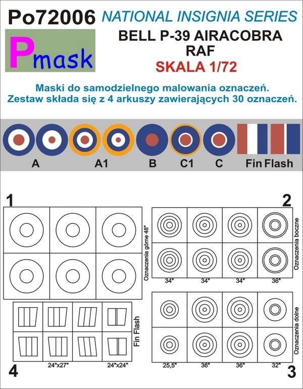 Masques de peinture P-Mask PO72006 AIRACOBRA RAF MARQUAGES (1/72)