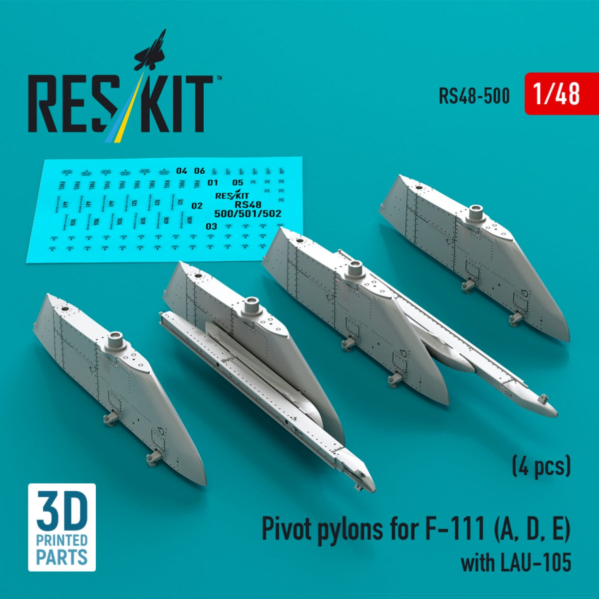 RESKIT RS48-0500 Pivot pylons for F-111 (A, D, E) with LAU-105 (4 pcs) (3D Printed) 1/48 – Bild 3