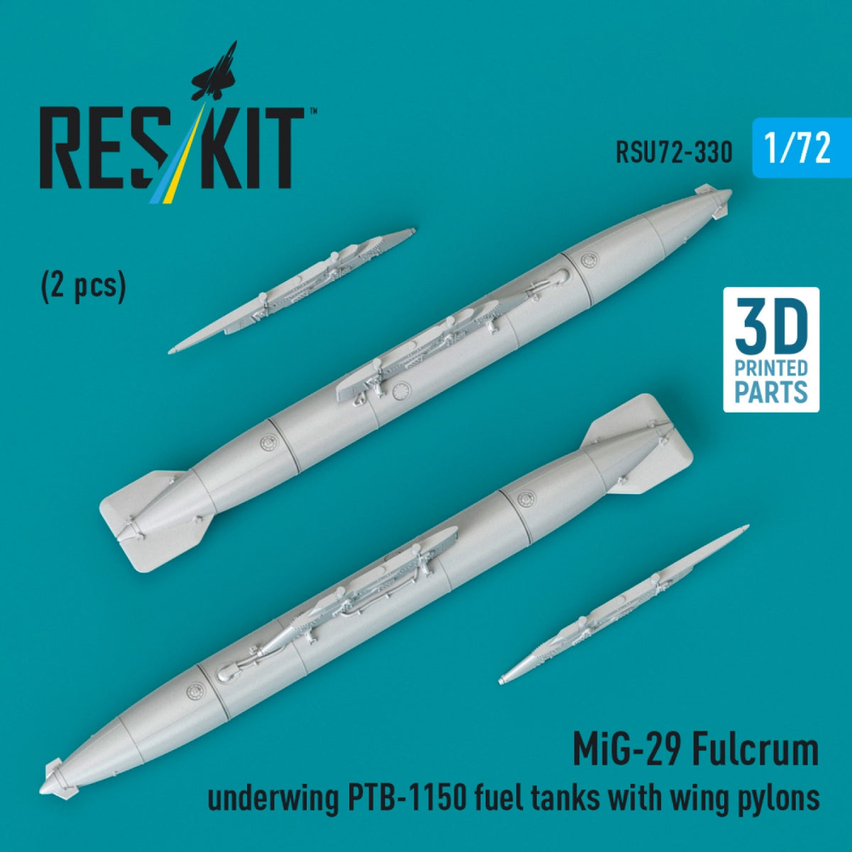 RESKIT RSU72-0330 MiG-29 Fulcrum underwing PTB-1150 fuel tanks with wing pylons (2 pcs) (3D Printed) 1/72