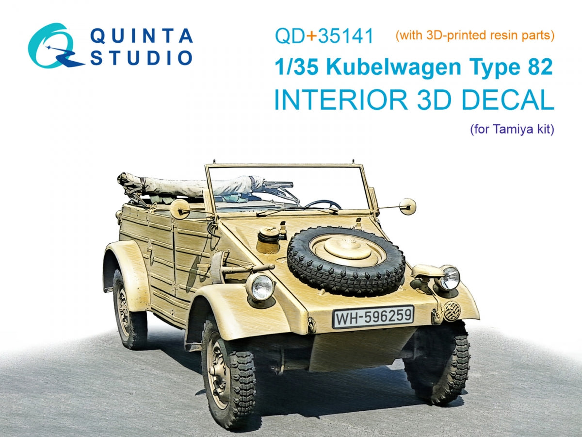 Quinta Studio QD+35141 Kubelwagen Type 82 3D-Printed &amp; colored Interior on decal paper (Tamiya) (with 3D-printed resin parts) 1/35