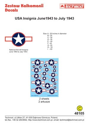 Techmod 48105 - US National Insignia June 1943 to July 1943 1/48