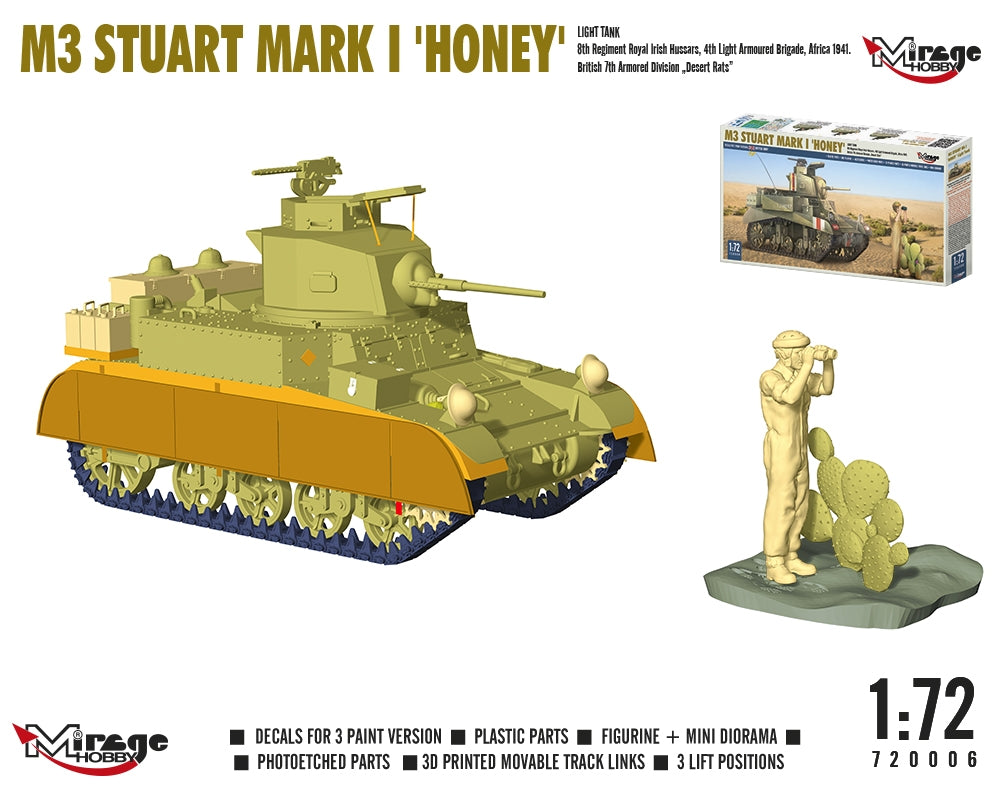Mirage Hobby 720006 M3 Stuart Mk.I Honey Light Tank 1/72 – imagen 3