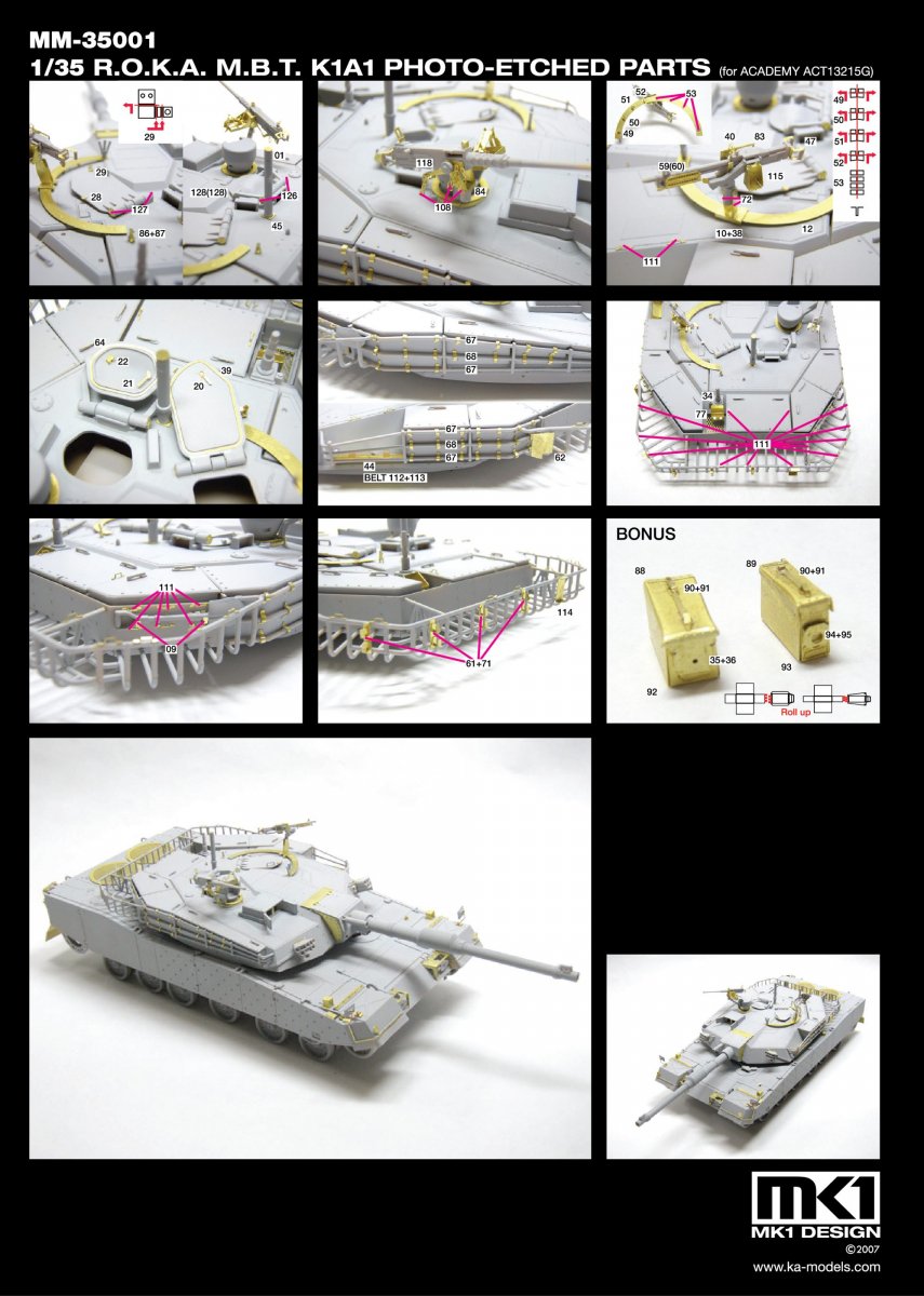 MK1 Design MM-35001 R.O.K.A K1A1 DETAIL-UP ETCHED PARTS 1/35 – zdjęcie 2