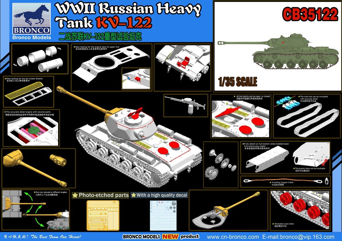 Bronco CB35122 WWII Russian Heavy Tank KV-122 1/35 – zdjęcie 2