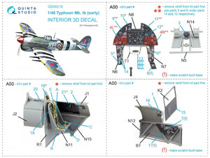 Quinta Studio QD48218 Hawker Typhoon Mk.1b early 3D-Printed &amp;amp; coloured Interior on decal paper ( Hasegawa ) 1/48 – immagine 2