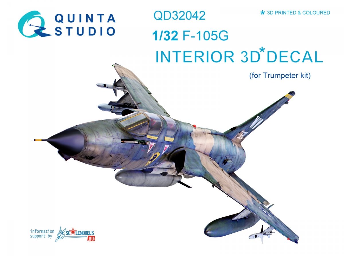Intérieur imprimé en 3D et coloré sur papier décalcomanie Quinta Studio QD32042 F-105G (pour maquette Trumpeter) 1/32