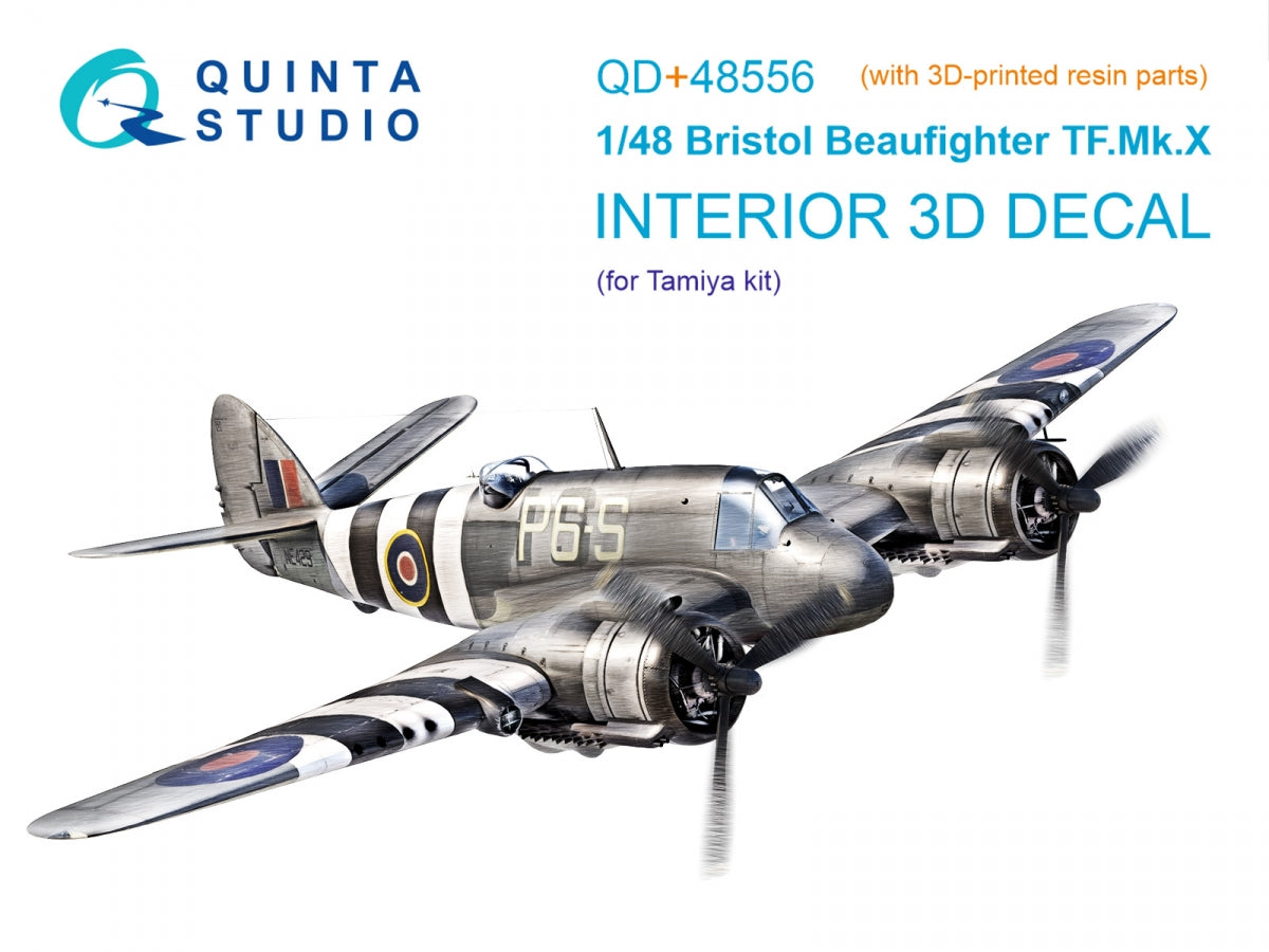 Quinta Studio QD+48556 Bristol Beaufighter TF.Mk.X 3D-Printed &amp;amp; coloured Interior on decal paper (Tamiya) (with 3D-printed resin parts) 1/48