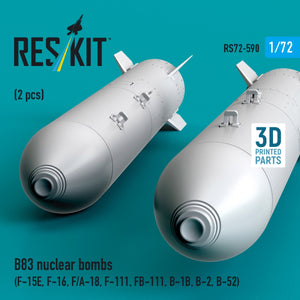 RESKIT RS72-0590 B83 nuclear bombs (2 pcs) (F-15E, F-16, F/A-18, F-111, FB-111, B-1B, B-2, B-52) (3D Printed) 1/72