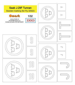 Omask 33003 Marquage Saab J-29F Tunnan Suède (pour Fly 32022) 1/32
