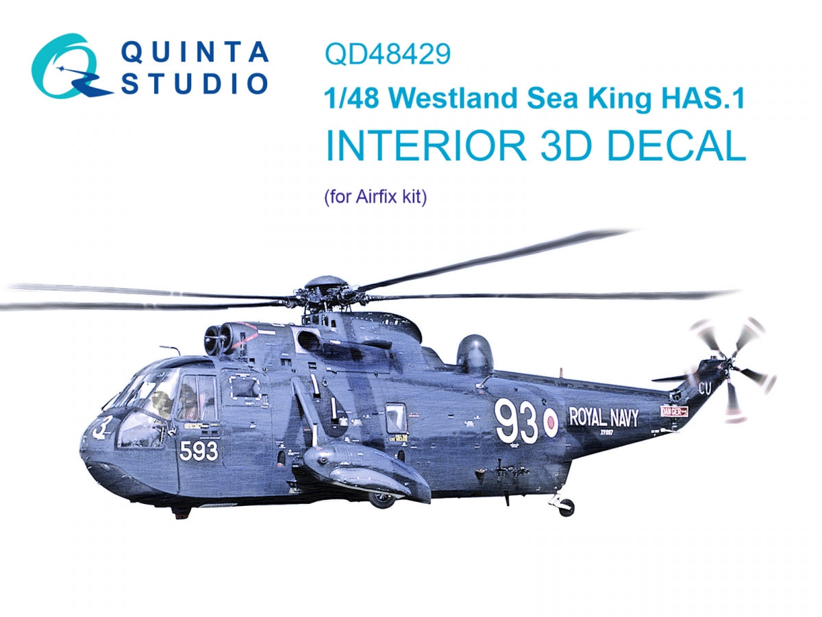 Quinta Studio QD48429 Westland Sea King HAS.1 3D-Printed &amp; colored Interior on decal paper (Airfix) 1/48