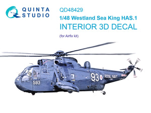Quinta Studio QD48429 Westland Sea King HAS.1 3D-Printed &amp;amp; coloured Interior on decal paper (Airfix) 1/48