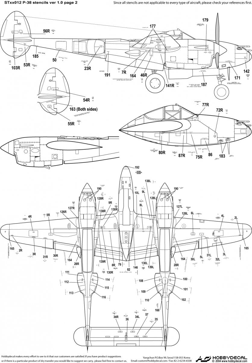 HobbyDecal ST48012V1 P-38 Stencils ver 1 1/48 – immagine 3
