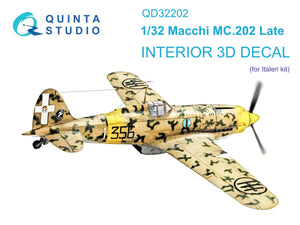Quinta Studio QD32202 Macchi MC.202 Folgore Late 3D-Printed &amp;amp; coloured Interior on decal paper (Italeri) 1/32