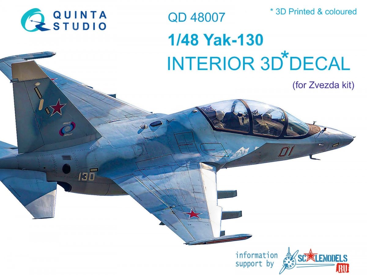 Intérieur imprimé en 3D et coloré sur papier décalcomanie Quinta Studio QD48007 Yak-130 (pour maquettes Zvezda) 1/48