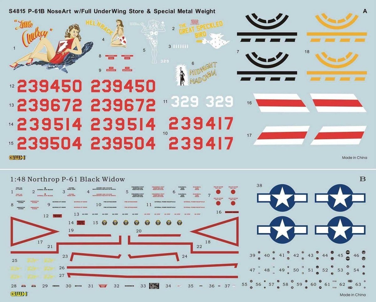 Great Wall Hobby S4815 P-61B Noseart &amp;amp; Weapons 1/48 – Bild 3