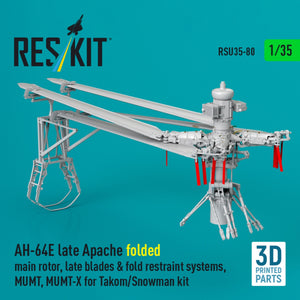 RESKIT RSU35-0080 AH-64E late Apache folded main rotor, late blades &amp; fold restraint systems, MUMT, MUMT-X for Takom/Snowman kit (3D Printed) 1/35