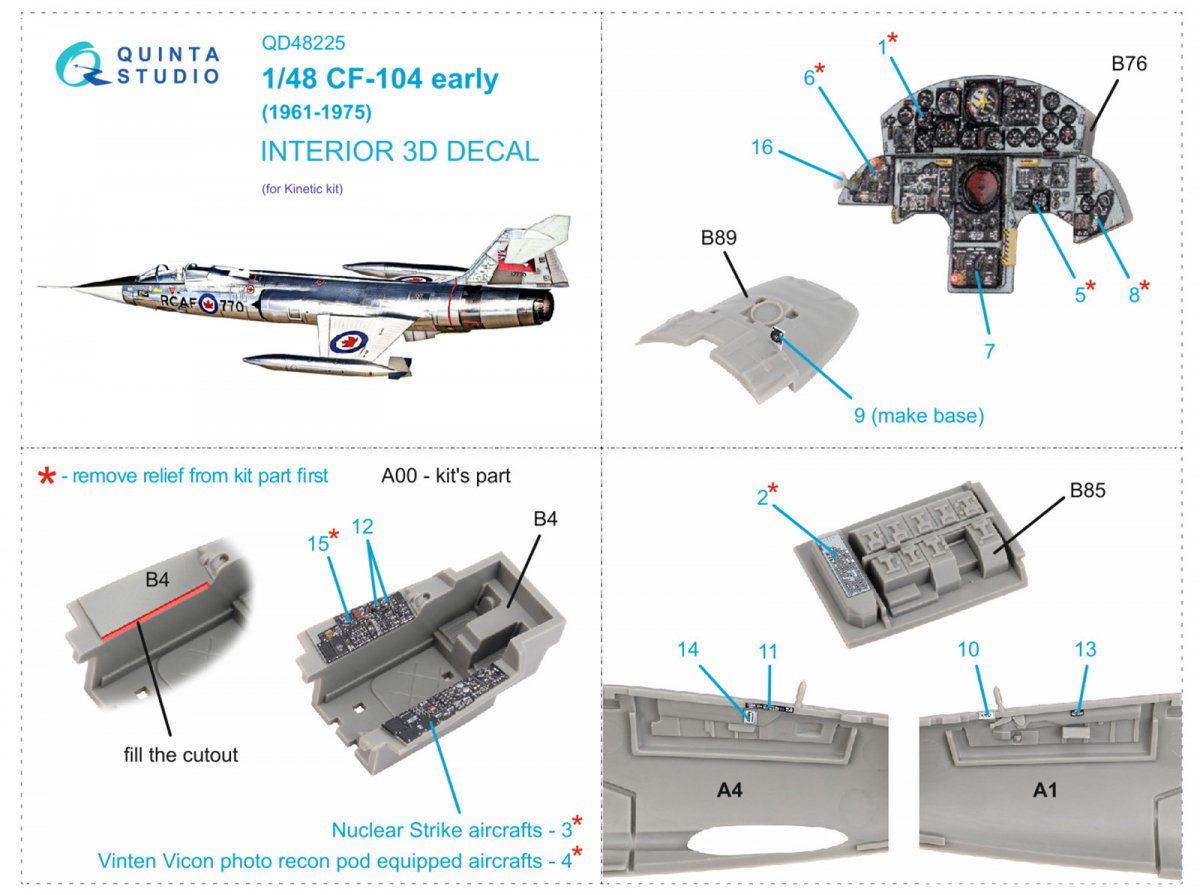 Quinta Studio QD48225 CF-104 Early 3D-Printed &amp;amp; coloured Interior on decal paper ( Kinetic ) 1/48 – immagine 2