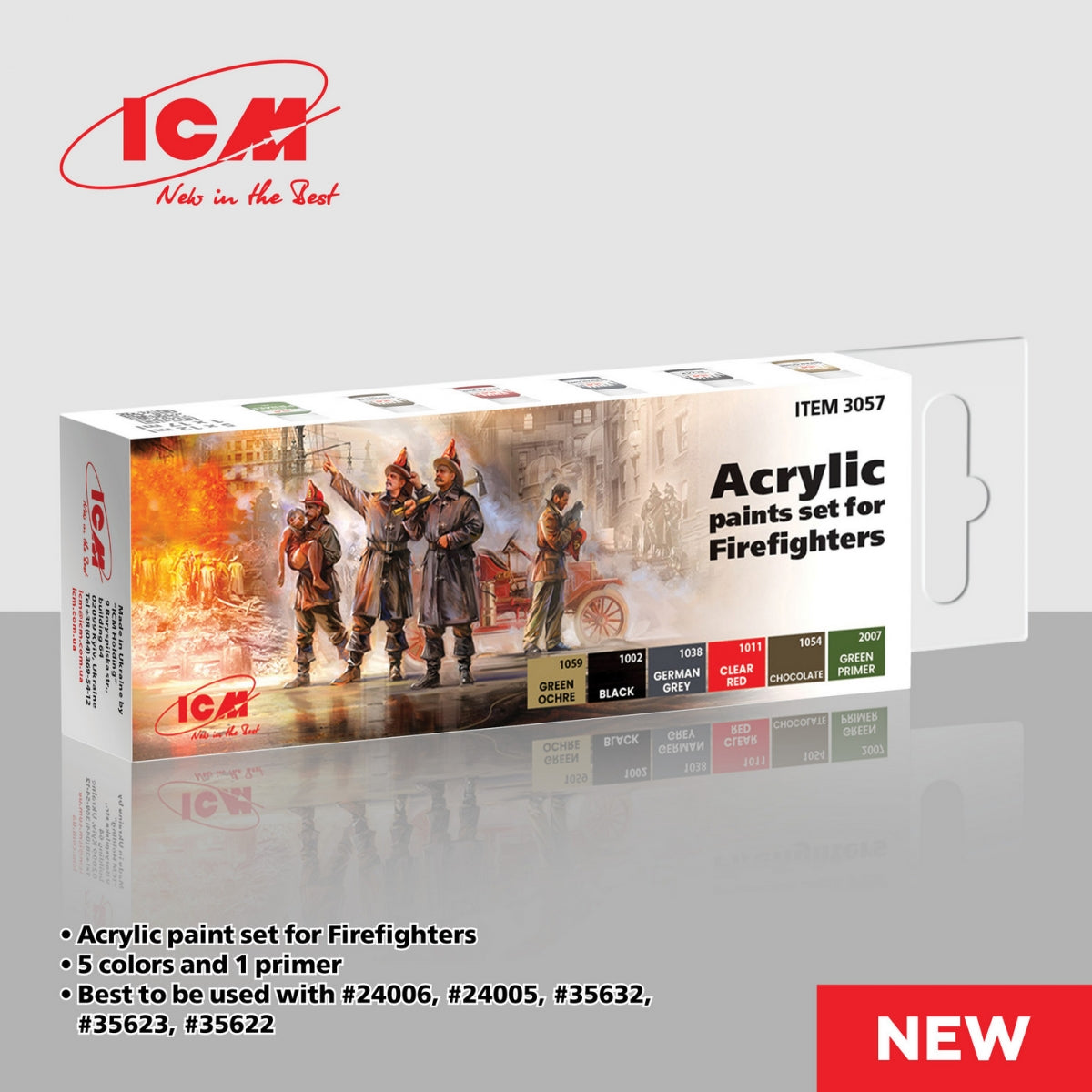 Coffret de 6 peintures acryliques ICM 3057 pour pompiers, 12 ml