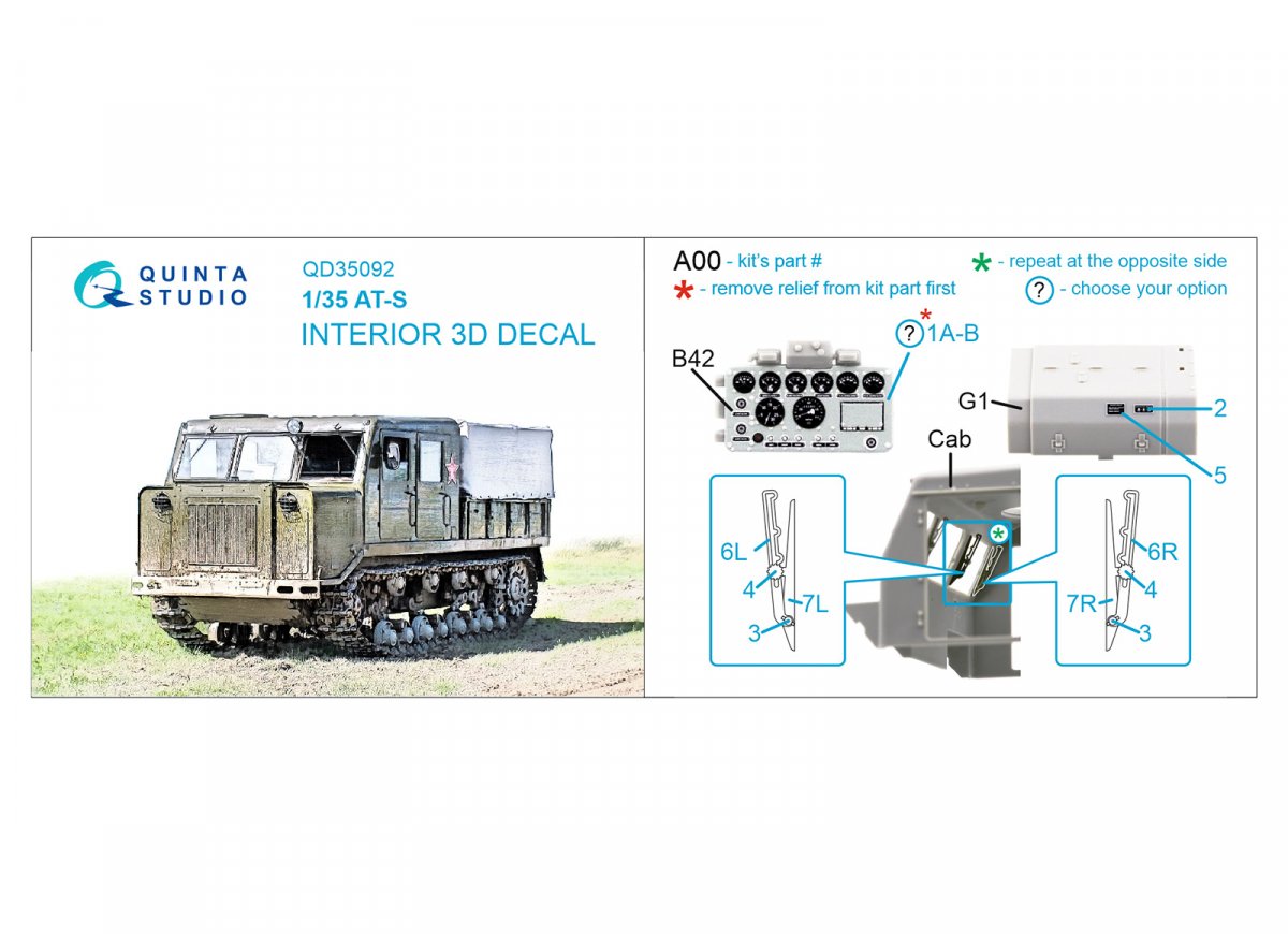 Quinta Studio QD35092 AT-S 3D-Printed &amp;amp; coloured Interior on decal paper (Trumpeter) 1/35 – Bild 2