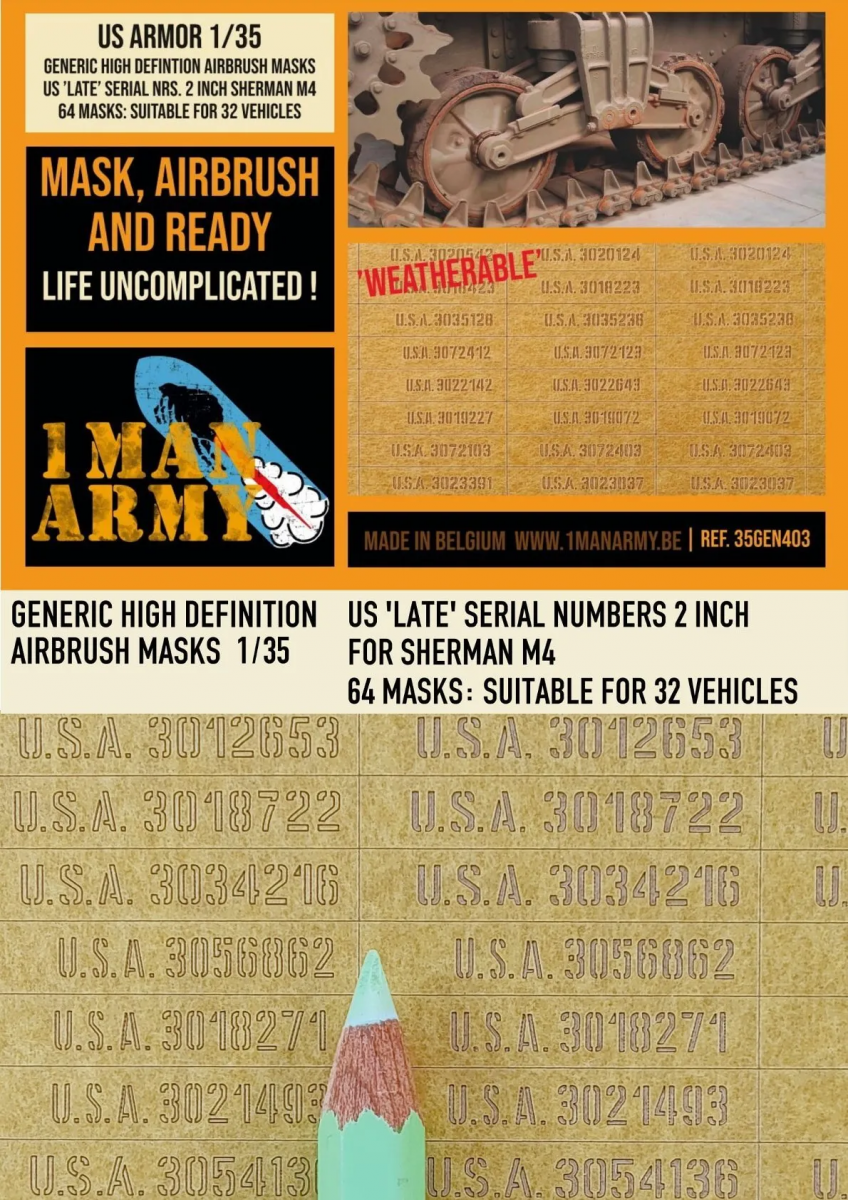 1 Man Army 35GEN403 US &amp;#39;Late&amp;#39; Serial Numbers 2 inch 1/35