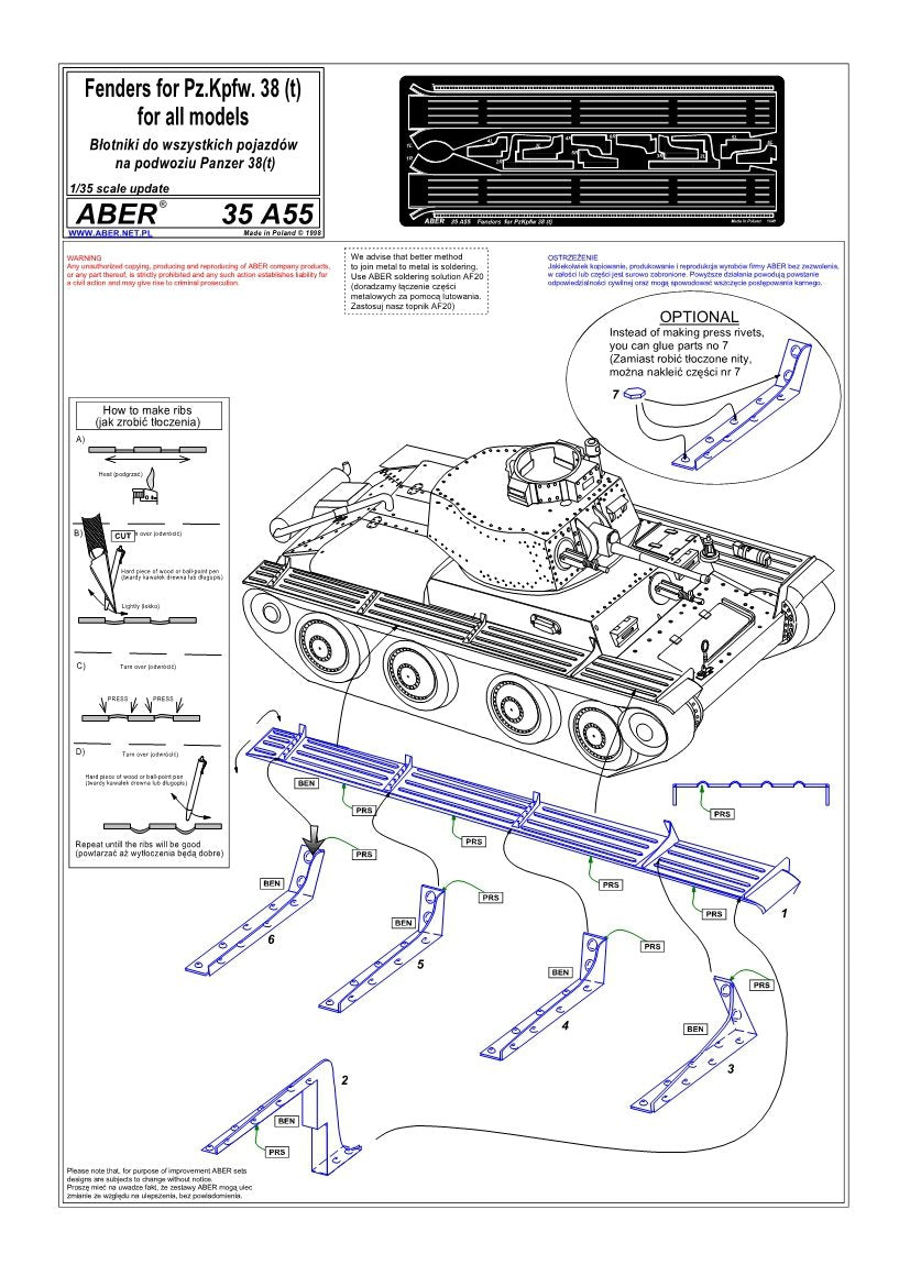 Aber 35A055 Błotniki do czołgów typu Panzer 38 (Praga) 1/35 – Bild 4