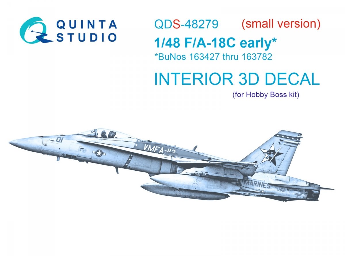 Quinta Studio QDS-48279 F/A-18C early 3D-Printed &amp;amp; coloured Interior on decal paper (HobbyBoss)(Small version) 1/48