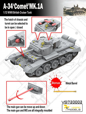 Vespid Models VS720002 A-34 &amp;#39;Comet&amp;#39; MK.1A British Cruiser Tank 1/72 – imagen 3