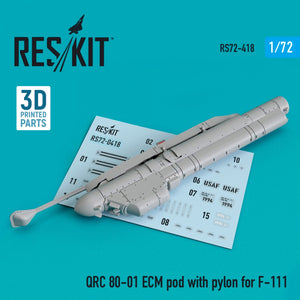 RESKIT RS72-0418 QRC 80-01 ECM POD WITH PYLON FOR F-111 (3D PRINTED) 1/72